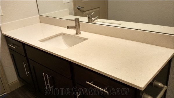 Beautiful and Durable Artificial Quartz Bathroom Countertops,Manmade Stone Bath Top with Laminated Edge,100% Guaranteed Quality and Services