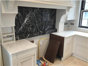 Cut to Size Marble Like Carrara White Quartz for Multifamily/Hospitality Projects Especially for Prefabricated Kitchen Countertop Custom Bench Top Including Stain,Scratch and Water Resistance