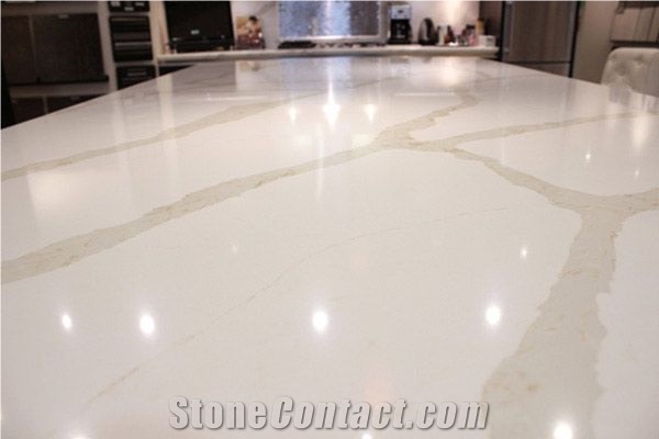 Marble Like Quartz Stone with Bright Surface Calacatta White Kitchen Countertop in Custom Design,Easy Wipe,Easy Clean