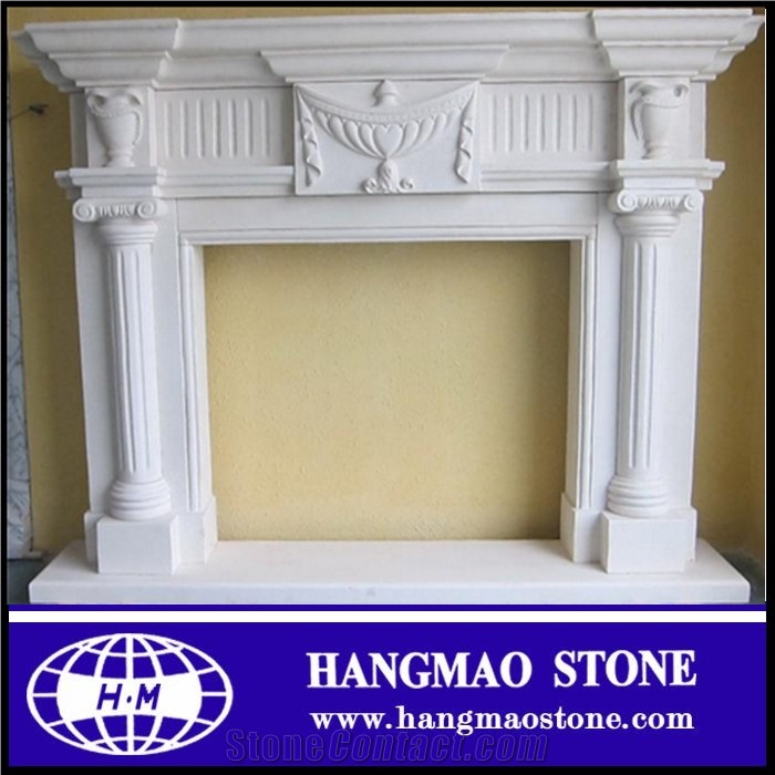 Antique Indoor White Marble Modern Fireplace