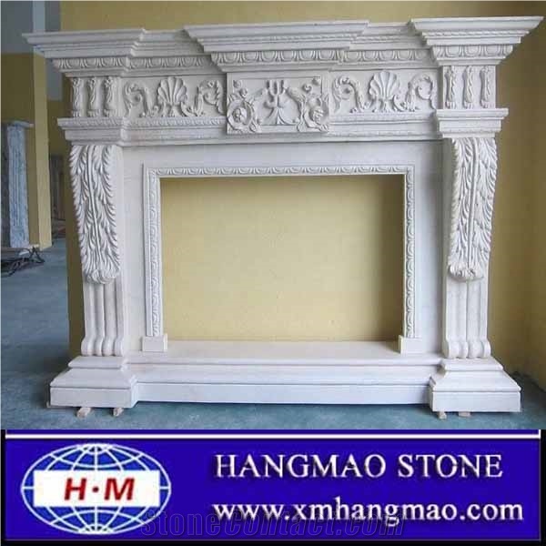 Antique Indoor White Marble Modern Fireplace