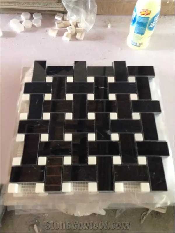 China Pure Black Marble Basketwave Design Mosaic