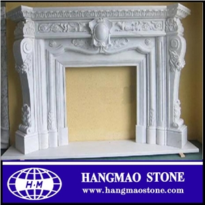 Indoor White Polished French Style Marble Fireplace Mantel