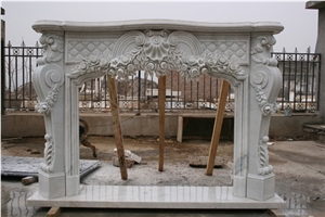 Modern Nature Pure White Marble Sculptured Fireplace with Roses