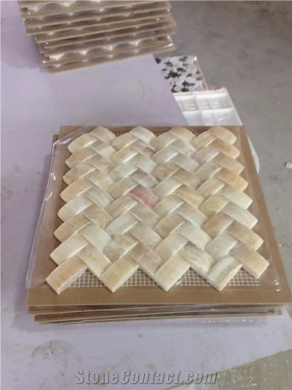 Polished Honey Onyx Basketweave Mosaic Design