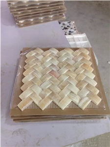 Polished Honey Onyx Basketweave Mosaic Design