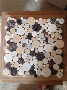 Round Chips Marble Stone Mosaic Tiles with Different Marble Mixed