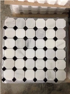 White and Black Marquina Marble Octagon Shape Wall Mosaic Pattern