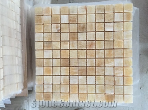 Beautiful Natural Honey Onyx Mosaic Tile for Luxurious Hotel and Home Bathroom, 3d Polished Precious Stone Mosaic Pattern