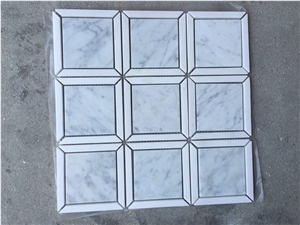 China Crystal White with Carrara White Marble Mosaic, Square Design and Basketweave Design Stone Mosaic, Polished White Mosaic Tile Direct from China Factory