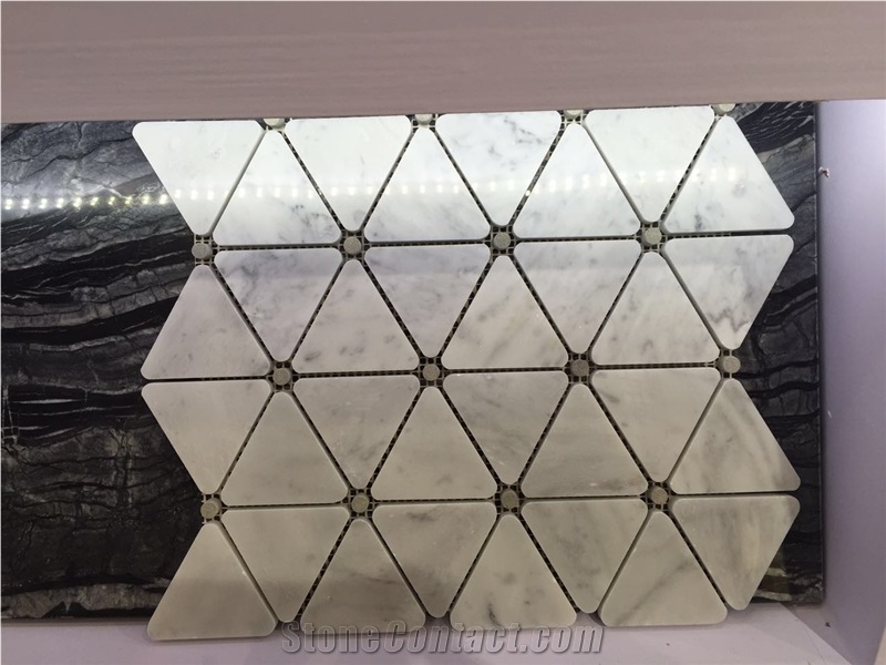 China Crystal White with Carrara White Marble Mosaic, Square Design and Basketweave Design Stone Mosaic, Polished White Mosaic Tile Direct from China Factory