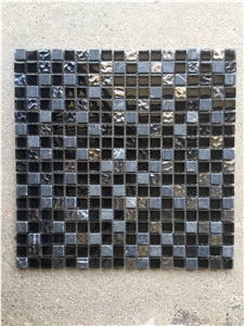 China Dark Grey Granite Black Polished Marble with Glass Mosaic Tile for Bathroom, China Marble Stone Mosaic