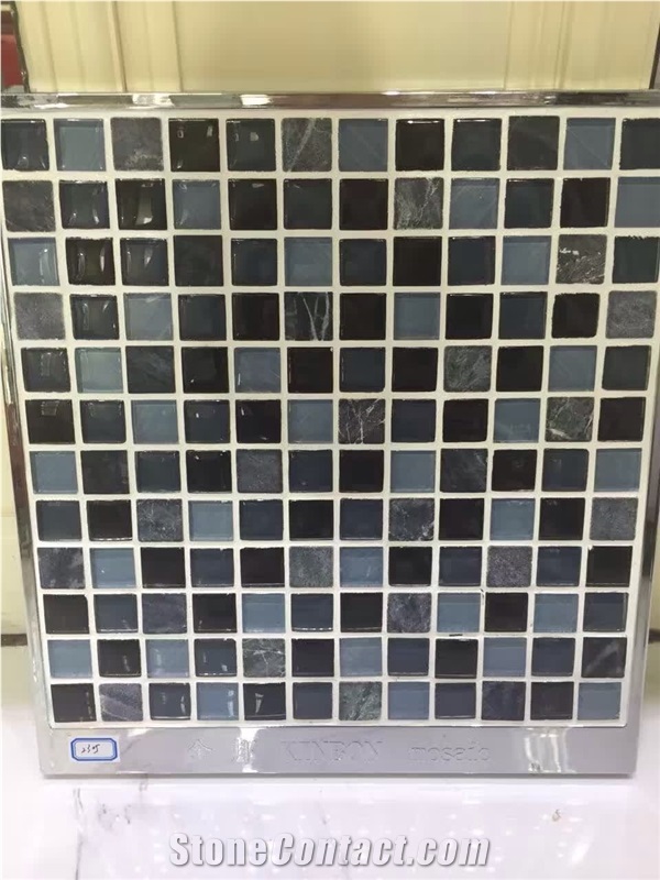 China Nero Marquina Marble with Glass Mosaic, Black Color Stone Mosaic Tile, Marble Mosaic for Wall & Flooring