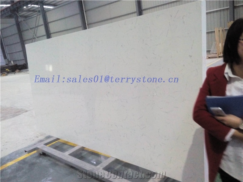 China Popular New Bianco Carrara White Quartz Stone Polished Slabs & Tiles ,Engineered Slab,Artificial White Marble Stone for Kitchen Hotel Bathroom