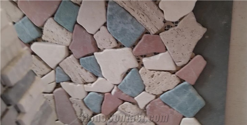 China Popular Shapeless Polished & Honed Travertine Stone Mosaic Tile ,Wooden White & Dark , Light Wood Grey Marble Wall Mosaic for Interior Stone & Home Decor