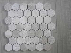 China Wooden White & Light Wood Grey Marble Hexagon Mosaic Tiles Used for Bathroom ,Serpeggiante Grey Polished & Natural Split Stone Mosaic