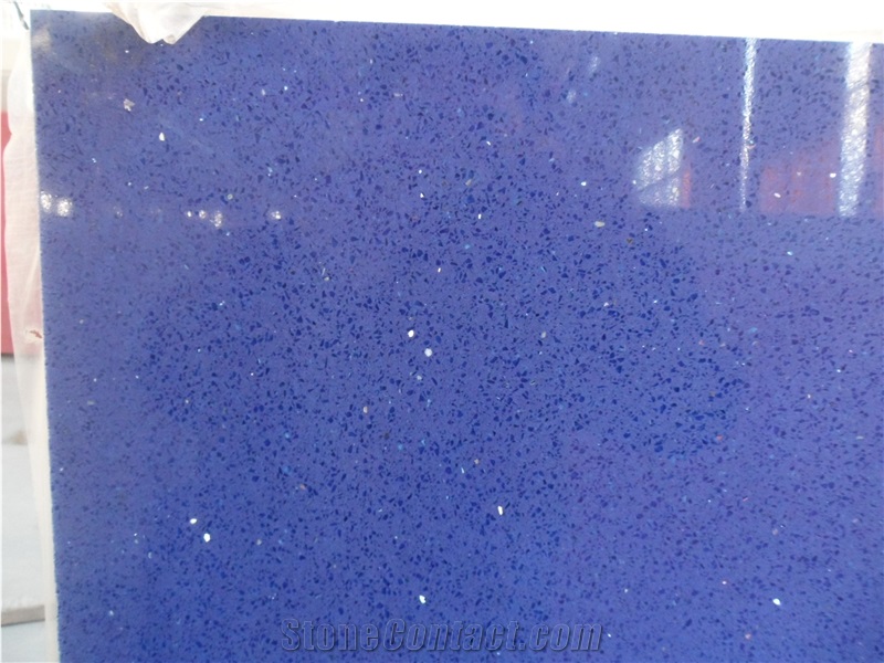 Crystal Blue Quartz Big Stone Slab on Sales, China Artificial Polished Blue Color Quartz with Glass for Tile, Countertop, Vanity Top, Factory Price Good Quality