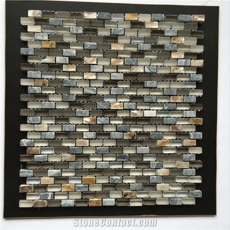 Glass Mosaic Tile for Bathroom, China Mosaic Factory, Emperador Light, Super White, Cold Spraying, Plating, Wooden White, Colorful Conch