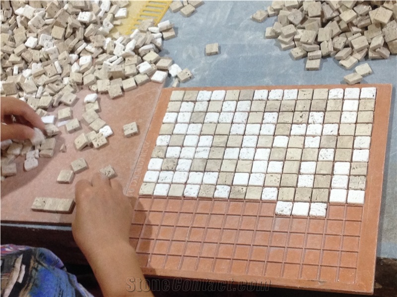 Good Quality Basketweave Mosaic Tile, China White Travertine Stone Mosaic Stone, Interior Stone, Stone Marble Mosaic 