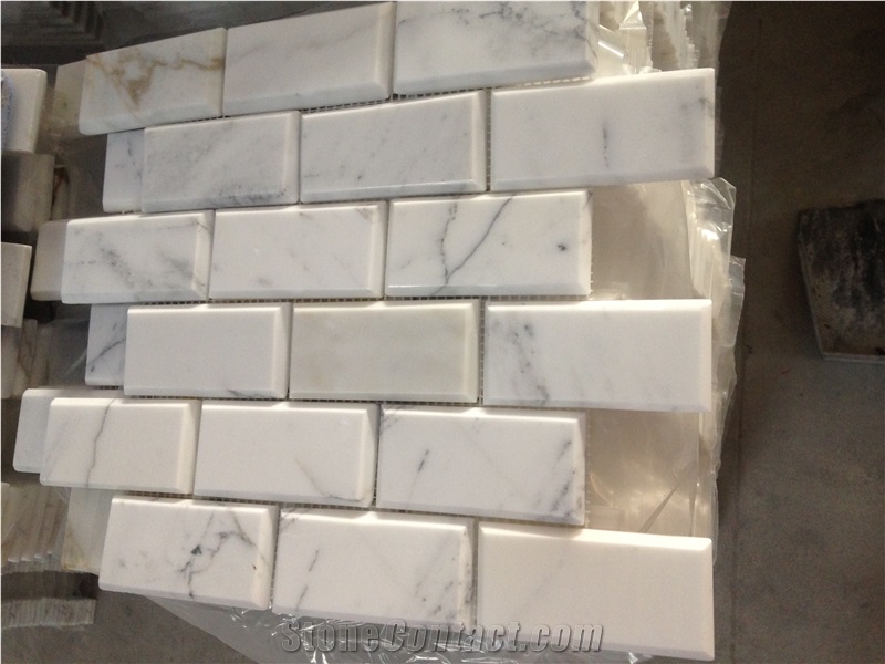 High Polished Linear Strips Carrara White Marble Stone Mosaic, Beige Marble Stone Mosaic, China Stone Factory Mosaic
