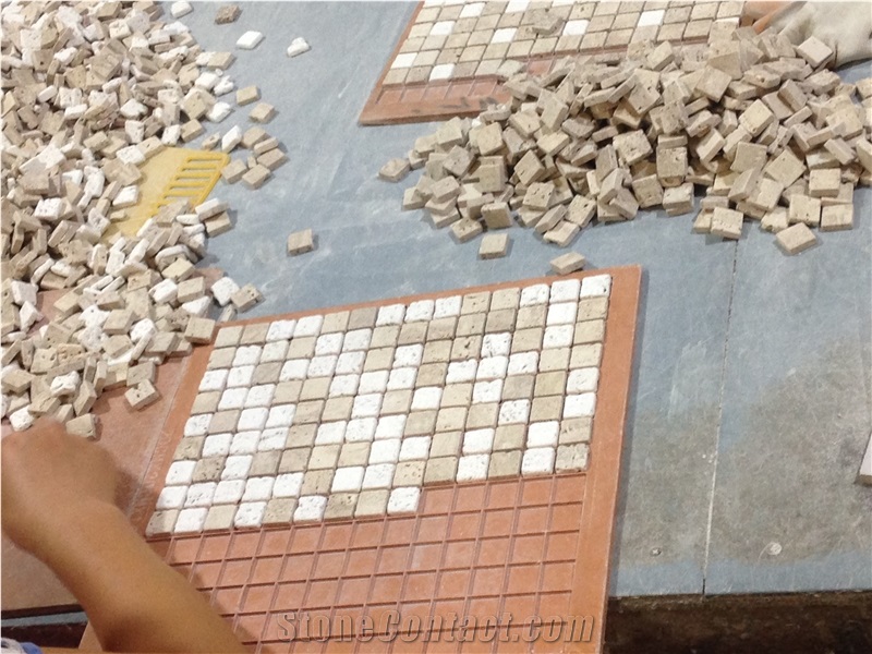 High Polished Linear Strips Carrara White Marble Stone Mosaic, Beige Marble Stone Mosaic, China Stone Factory Mosaic