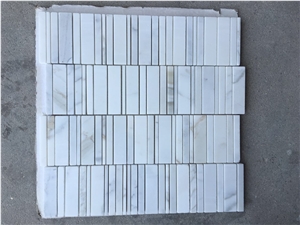 Italy Calacatta White Stone Mosaic, Carrara White with China Crystal White Marble Mosaic Tile,Linear Strips Marble Mosaic Use for Wall & Flooring