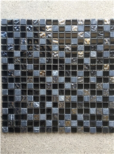 Modern Style Nero Marquina&Glass or Aluminium Mix Marble Mosaic,China Interior Decoration Stone Tiles for Wall Cover