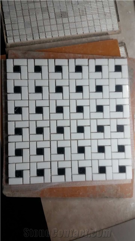 Owned Big Mosaic Factory ,Best Selling White Marble Mosaic Tile ,Pure White,East White and Black Marquina Mixed Marble Bathroom Wall Mosaic