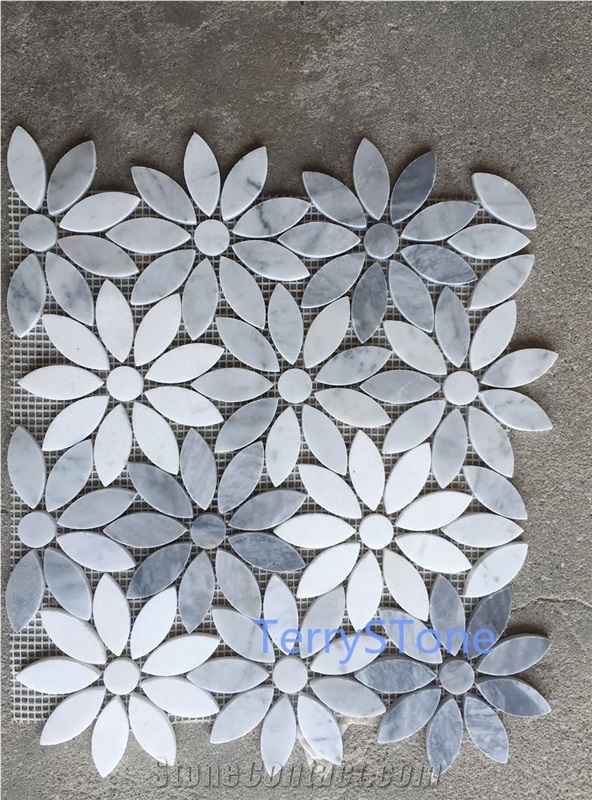 Polished Marble Mosaic Tiles with Flower Pattern,Italy Grey/Carrara White/Crystal White Mosaic China Interior Stone/Mosaic Tiles for Wall Cover