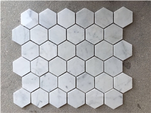 Polished Marble Mosaic Tiles with Pattern,China Interior Stone/Carrara White Hexagon Mosaic