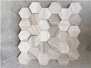 Popular High Polished Wooden Grey White Hexagon Design Cucurbit Shape Stone Mosaic Tile, Hot Sell Snow White Mabrle Mosaic, Good Quality Athens Grey Marble with Pure White Mabrle Mosaci Tile for Floor
