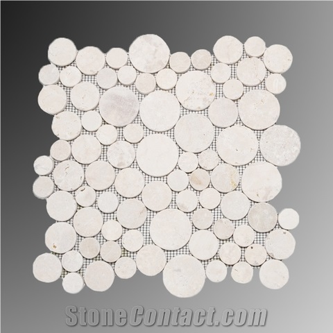 White Marble Orbital Mosaic Pebble Tiles