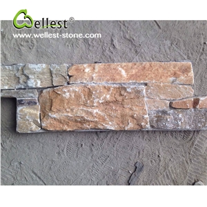 Natural Split Surface Rusty Slate Cement Base Z Shape Ledge Stone Feature Wall