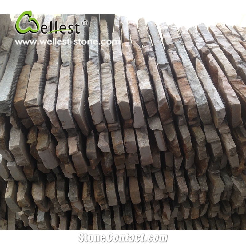 Natural Stone Wall Cladding Rusty Slate Z Shape Cement Base Culture Stone