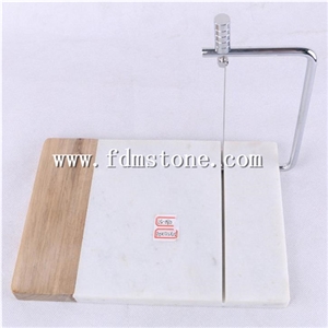 White Marble Cheese Board with Handle, Serving Chopping Board with Handle, Stone Cutting Board