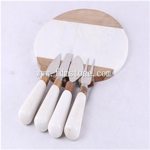 White Marble Cheese Board with Handle, Serving Chopping Board with Handle, Stone Cutting Board