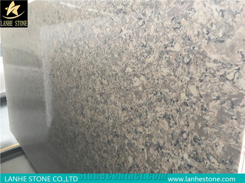 Brown Multi Color Quartz Stone Slabs & Tiles with Granite Natural Design, Polished with Customized Edges and Colors