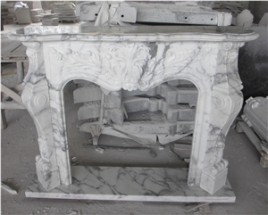 Arabescato White Marble Fireplace Mantel,Inner Decoration,Hand Carve Flower Sculptured Fireplace