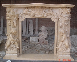 Beige Marble Flower Handcarved Fireplace Mantel,Fireplace Hearth