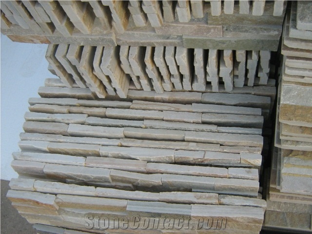 Beige Slate Yellow Rectangle Nature Cultured Stone Panel,Wall Panel,Ledge Stone,Veneer,Stacked Stone for Wall Cladding ,Decorative Format Tile