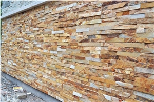 China Rusty Quartzite Cultured Stone, Wall Cladding, Yellow Stacked Stone Veneer, Corner Stone Clearance