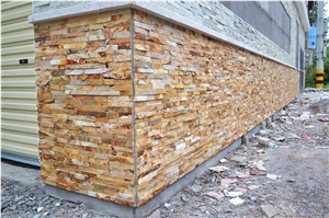 China Rusty Quartzite Cultured Stone, Wall Cladding, Yellow Stacked Stone Veneer, Corner Stone Clearance