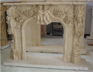 Handcarved Fireplace Hearth,Beige Marble Fireplace Mantel
