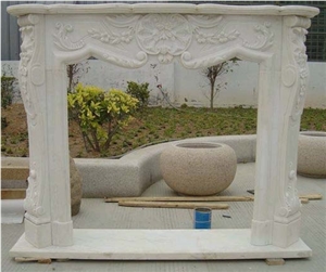 Natural Marble Fireplace, White Marble Sculptured Fireplace