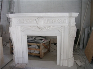 Polished White Marble Fireplace Mantel/Hearth/Design/Surround, Sculptured Fireplace Fireplace
