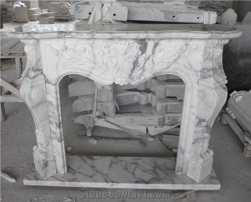 Polished White Marble Fireplace Mantel/Hearth/Design/Surround, Sculptured Fireplace Fireplace