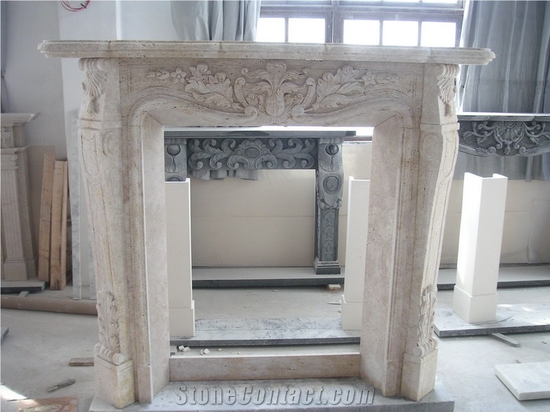 Western Style Fireplace,China Beige Marble Fireplace