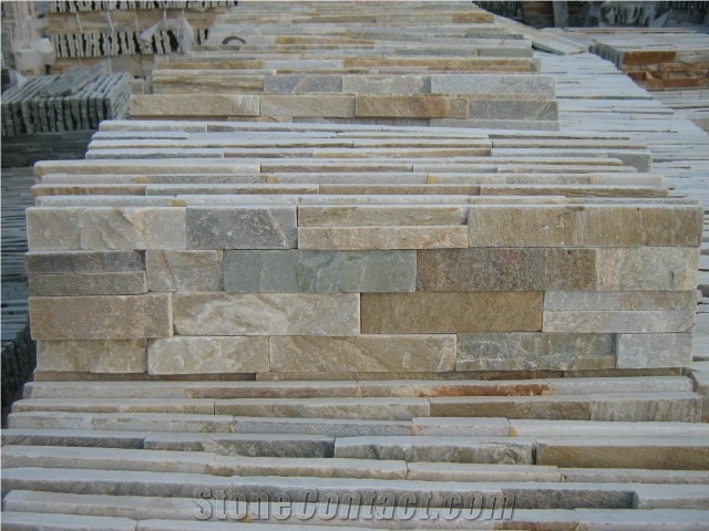Yellow Beige Slate Cultured Stone, Wall Cladding, Cheap Chinese Wall Stone Panel