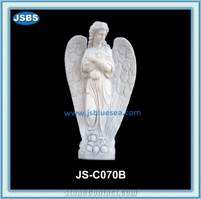 Hand Carved Marble Angel Sculpture, Beige Marble Sculpture & Statue