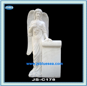 Hand Carved Marble Angel Sculpture, Beige Marble Sculpture & Statue